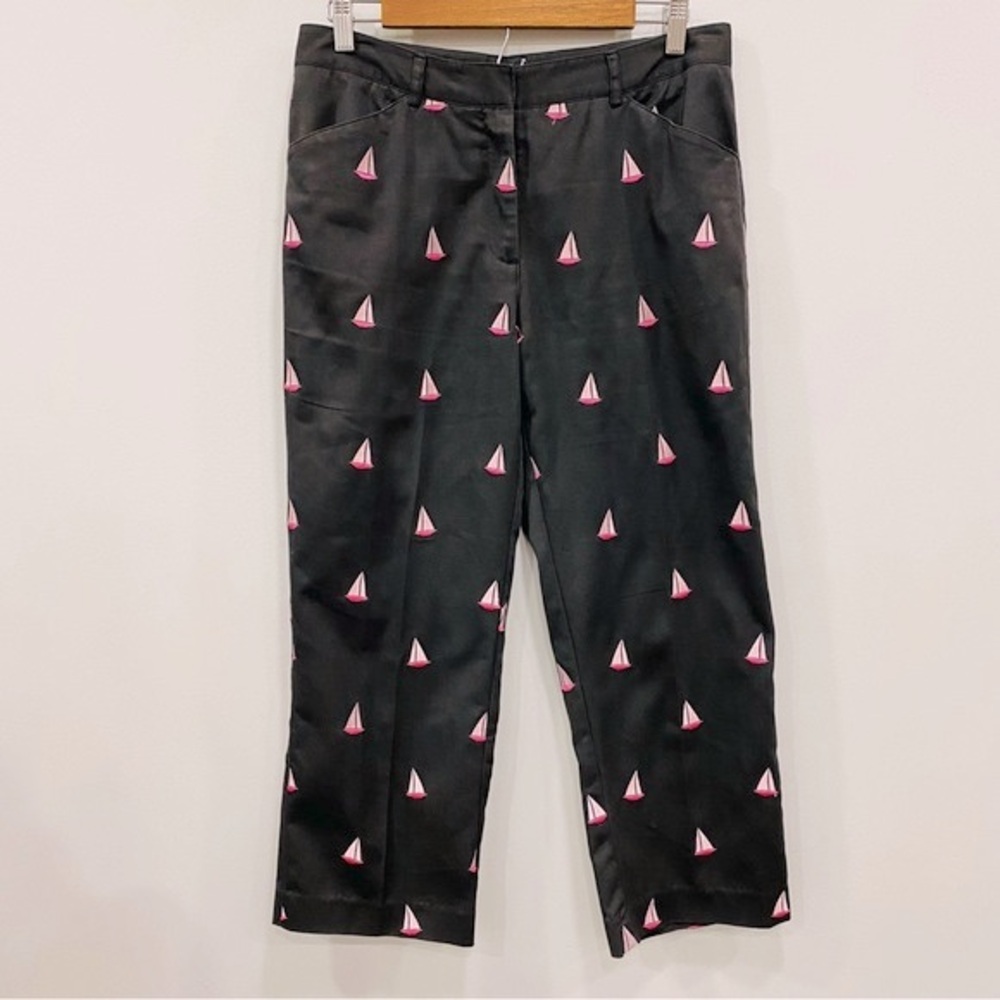 LILLY PULITZER 8 Black Palm Beach Yachting Embroidery Sailboats Megan Pants Crop